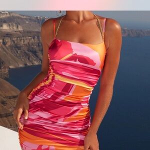 Vibrant Pink and Orange Strappy Dress